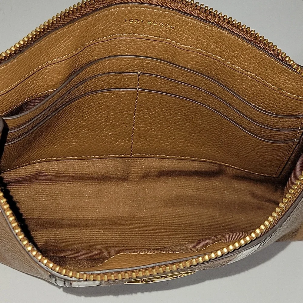 Tory Burch Brown Leather Crossbody Bag with Striped Accent